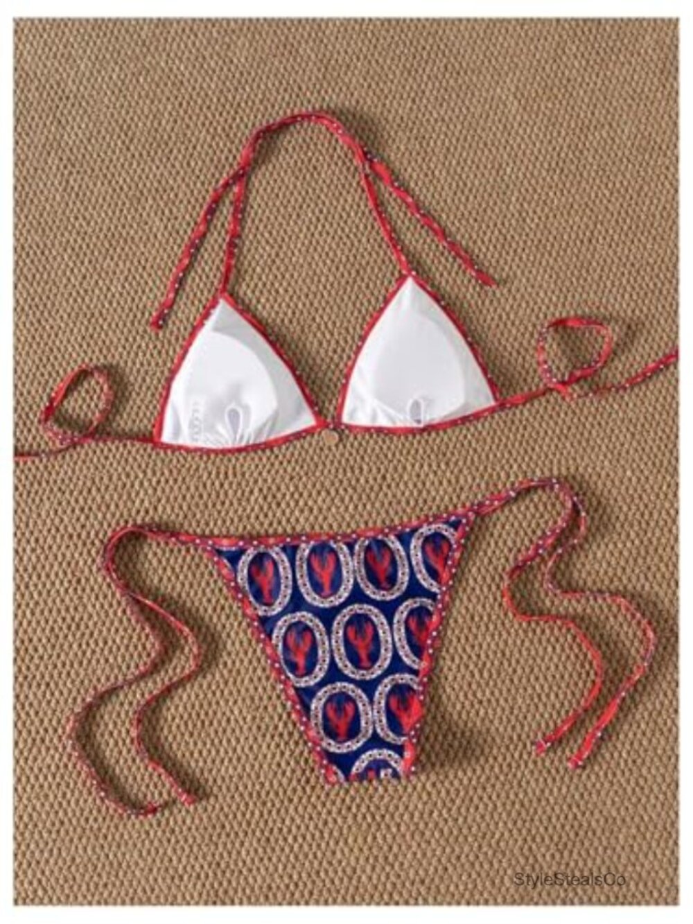 2 Piece Boho Bikini Set Halter Neck Tie Side Thong Bathing Suit - Picture 2 of 5